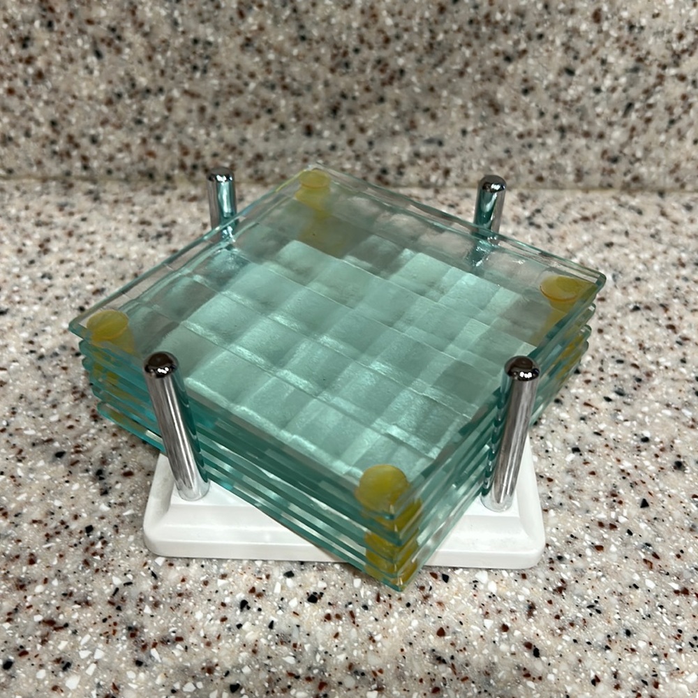 Glass Square Coasters w stand